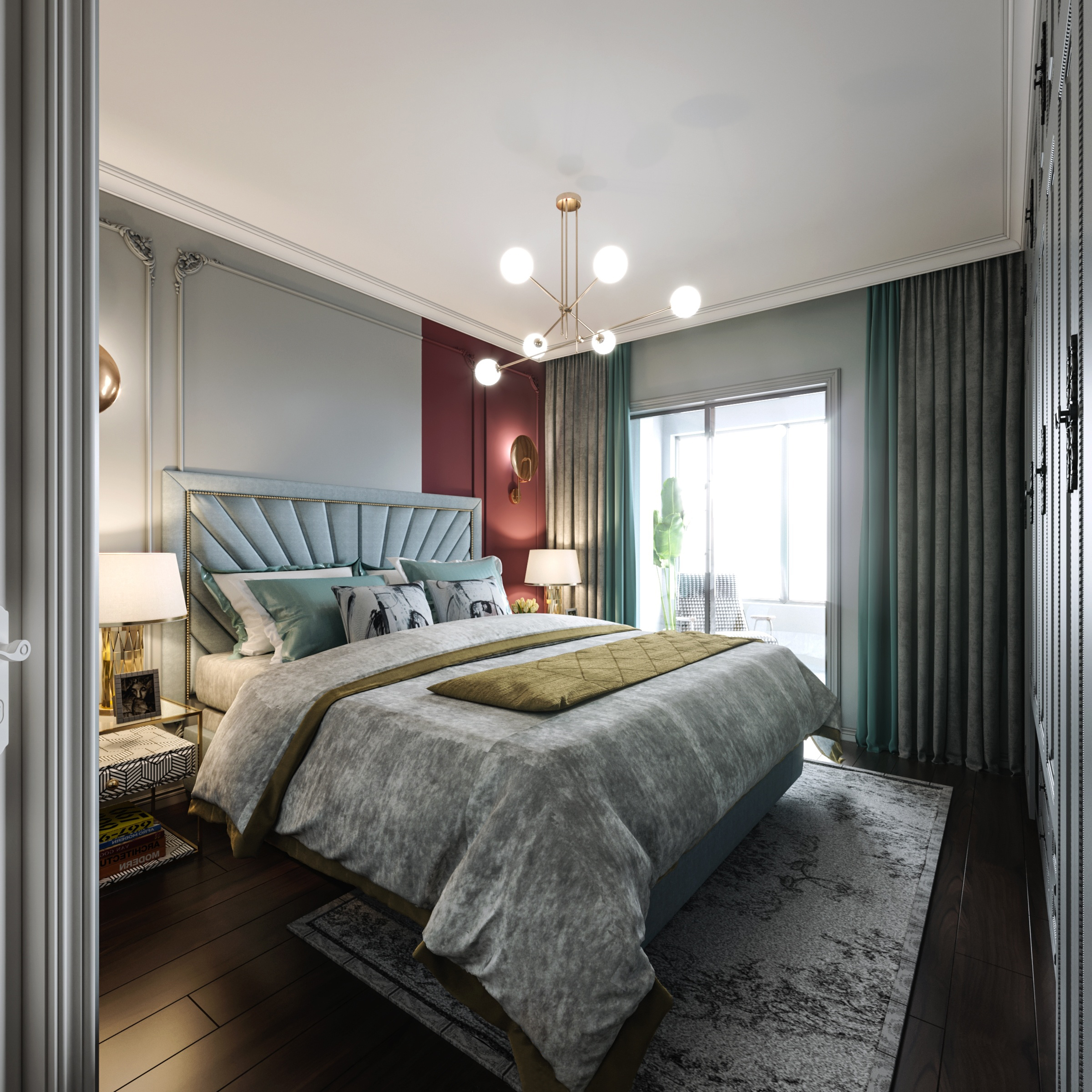 南宁嘉和城温莎堡160㎡卧室美式轻奢装修风格案例效果图