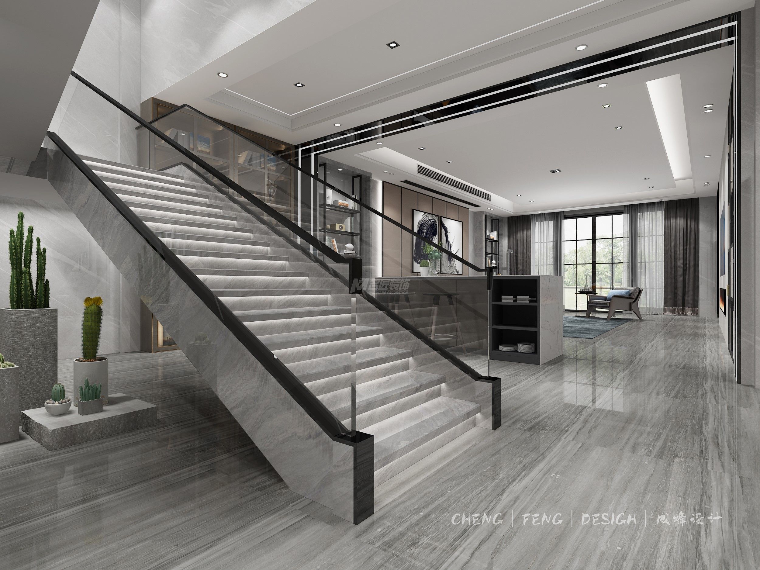 嘉兴宝石公馆500㎡楼梯现代轻奢装修风格效果图
