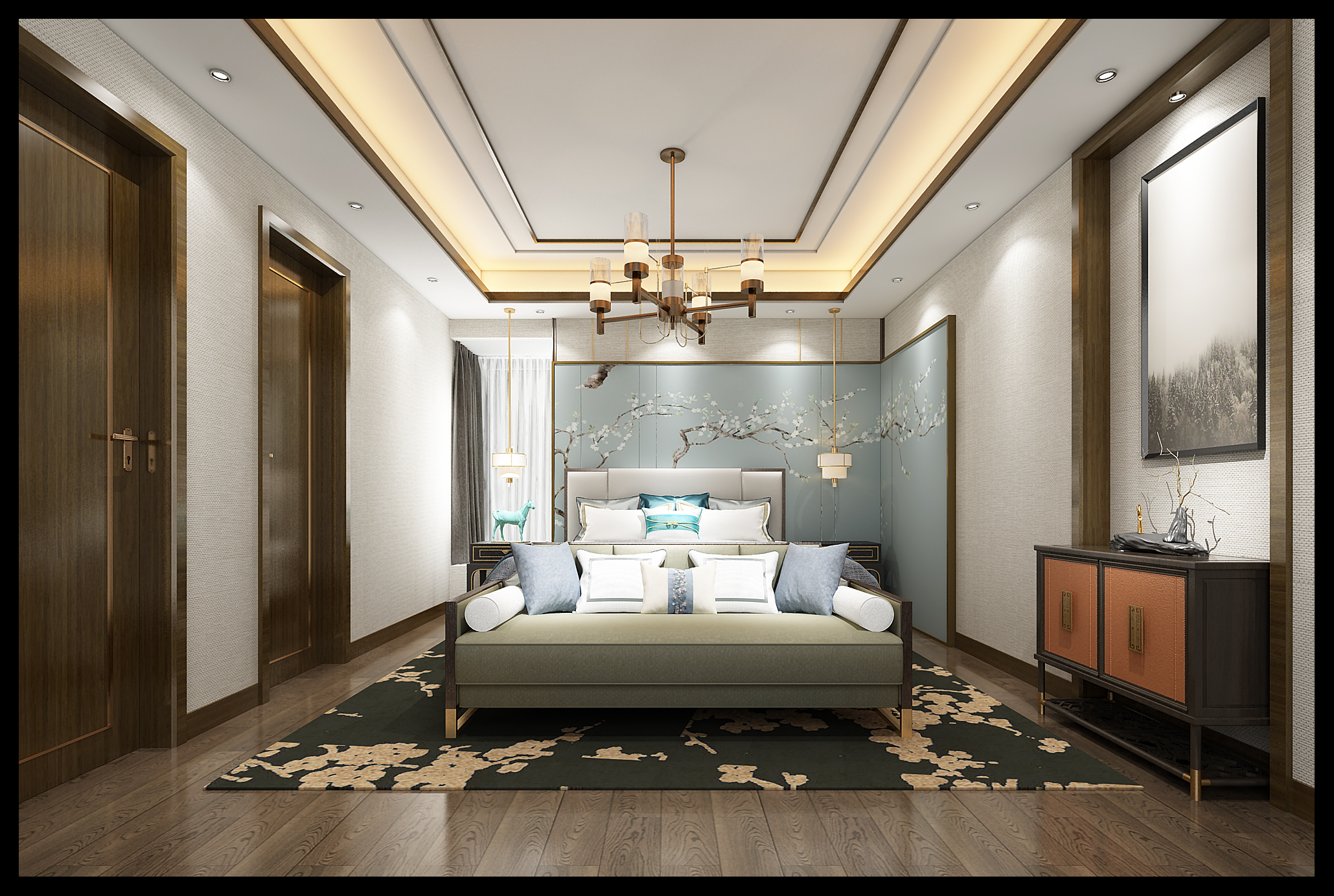 南宁盘龙居170㎡卧室中式装修风格案例效果图