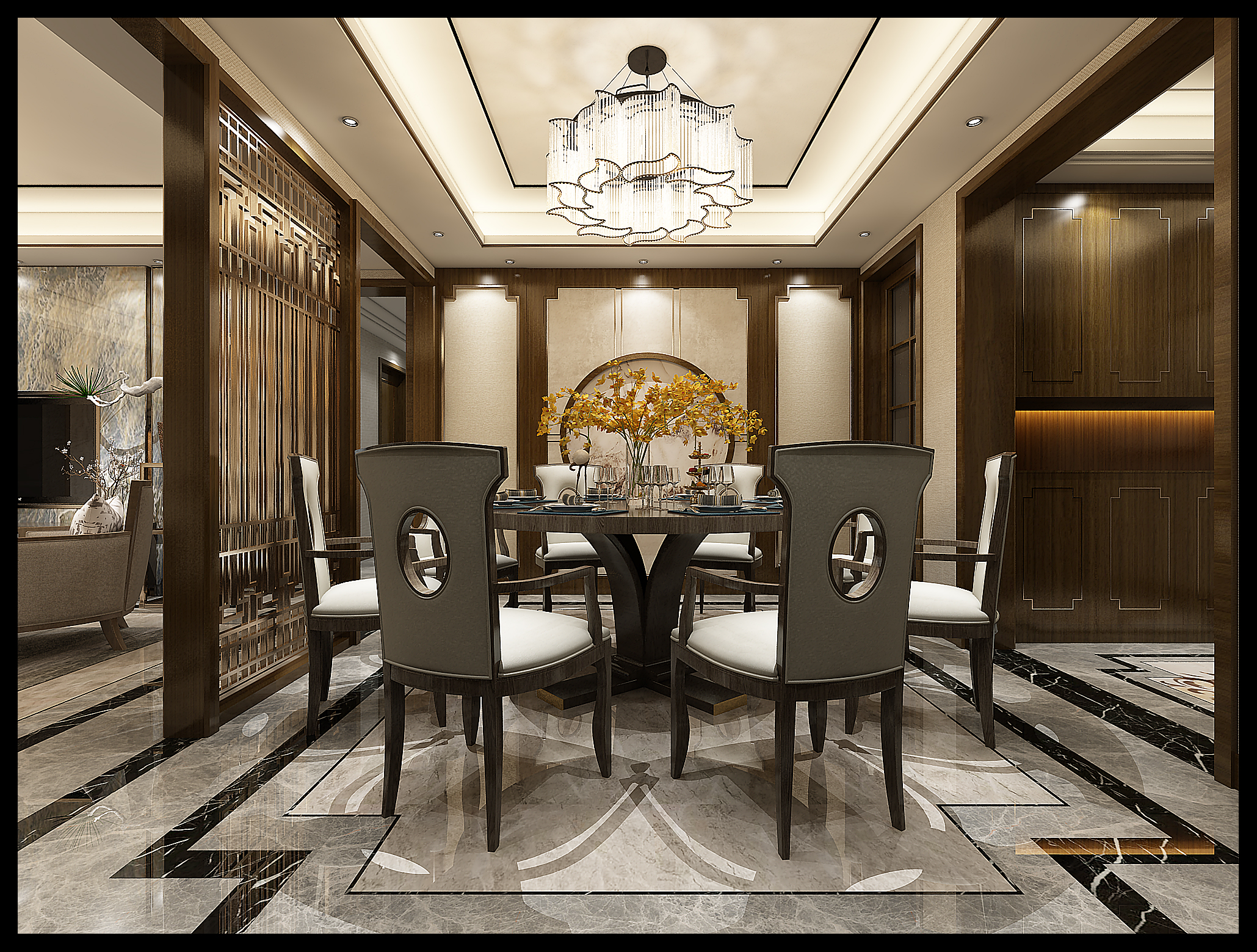 南宁盘龙居170㎡餐厅中式装修风格案例效果图
