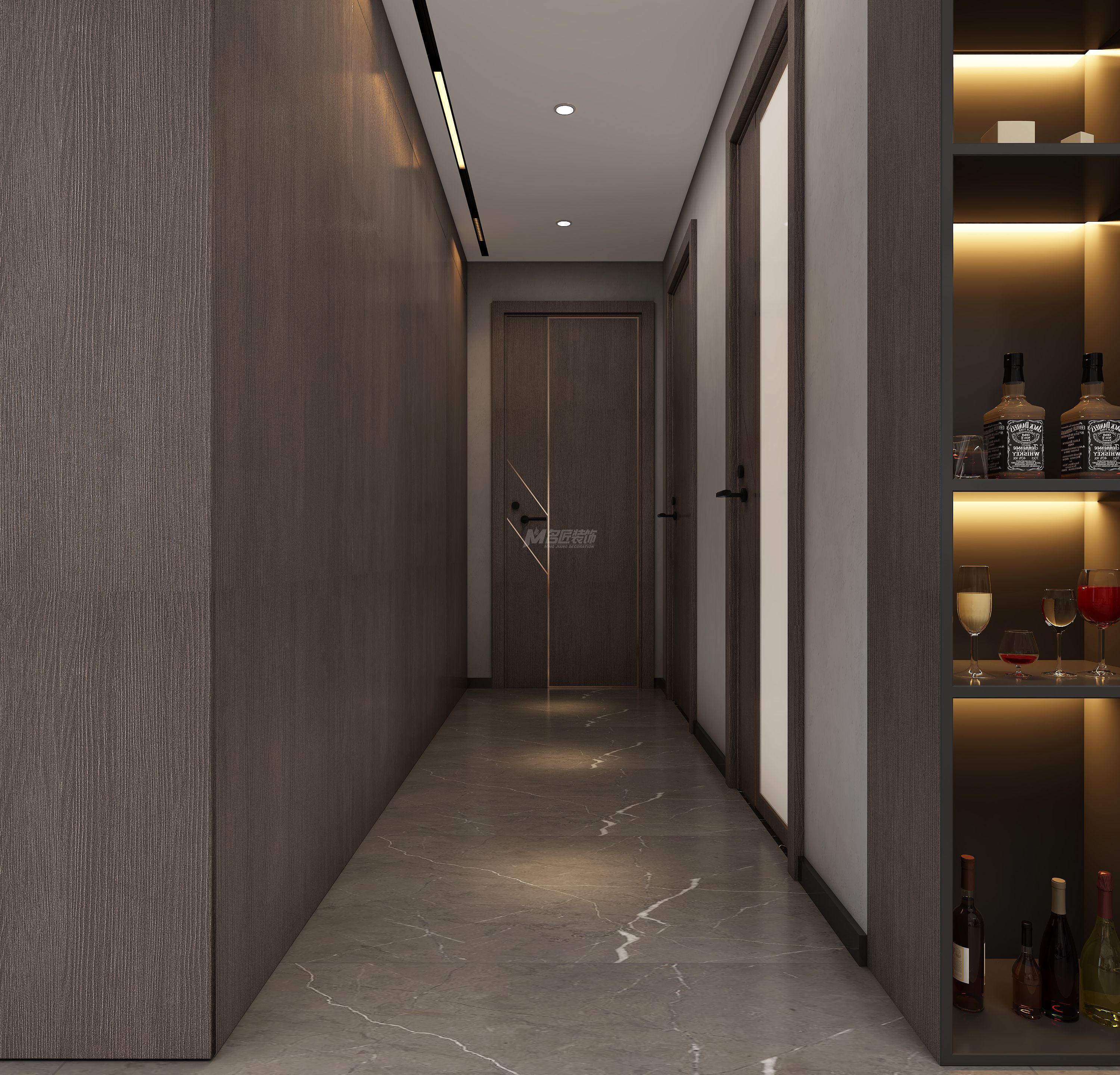 江山丽园160㎡走廊现代灰色极简装修风格效果图