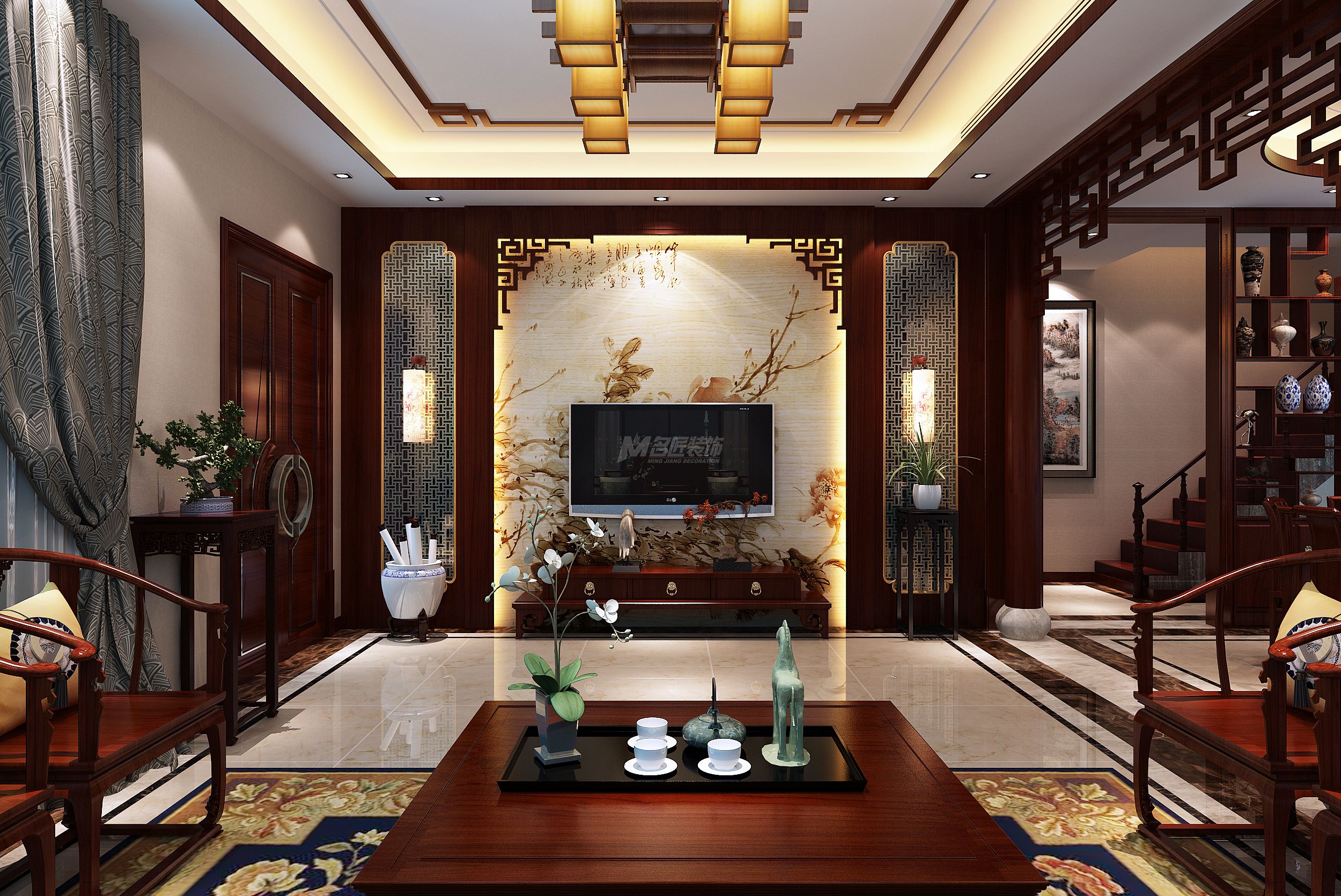 碧桂园680㎡客厅中式装修风格效果图